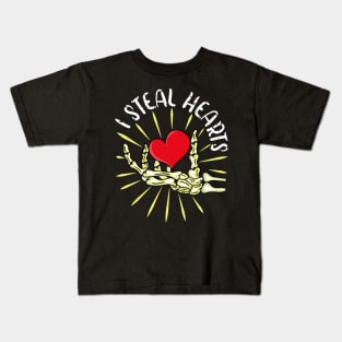 I Steal Hearts Skeleton Hand Valentines Day Funny Pajama Kids T-Shirt